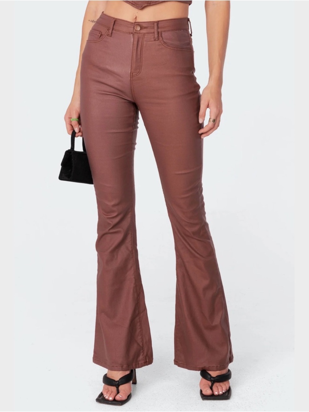 Edikted Faux Leather Bootcut Pants